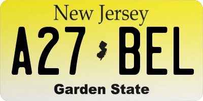 NJ license plate A27BEL