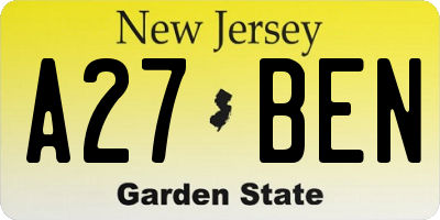 NJ license plate A27BEN