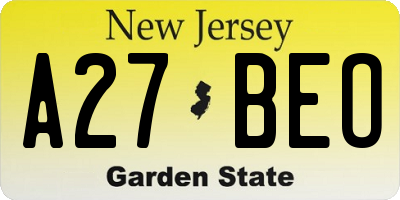 NJ license plate A27BEO