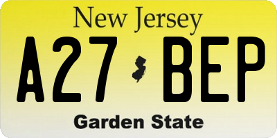 NJ license plate A27BEP