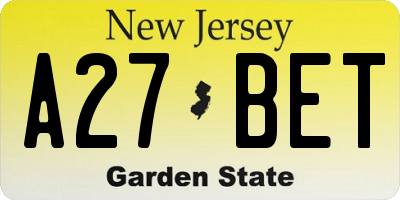 NJ license plate A27BET