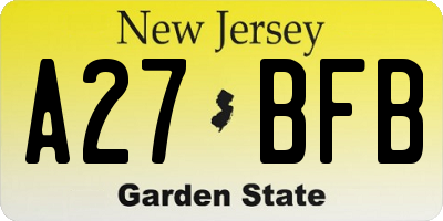 NJ license plate A27BFB