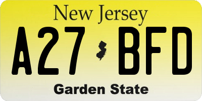 NJ license plate A27BFD