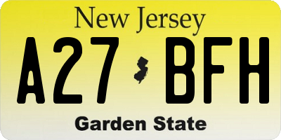 NJ license plate A27BFH