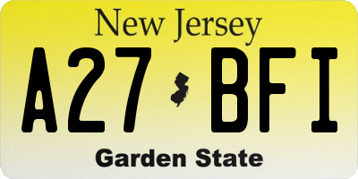 NJ license plate A27BFI