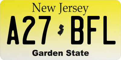 NJ license plate A27BFL