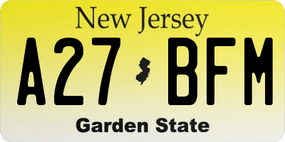 NJ license plate A27BFM