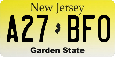 NJ license plate A27BFO