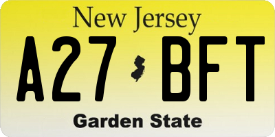 NJ license plate A27BFT