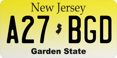 NJ license plate A27BGD