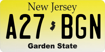 NJ license plate A27BGN