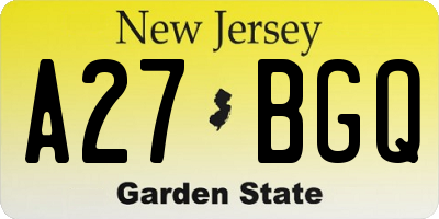 NJ license plate A27BGQ