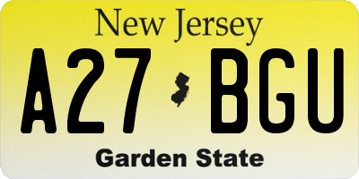 NJ license plate A27BGU