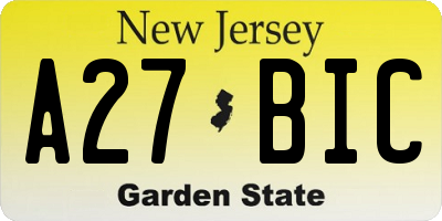 NJ license plate A27BIC
