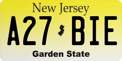NJ license plate A27BIE