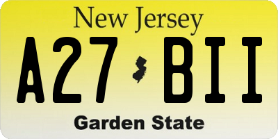 NJ license plate A27BII