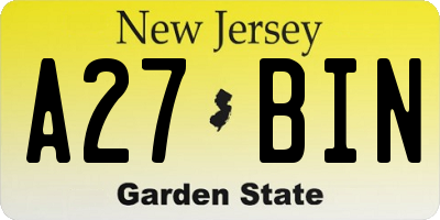 NJ license plate A27BIN