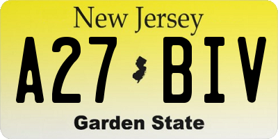 NJ license plate A27BIV