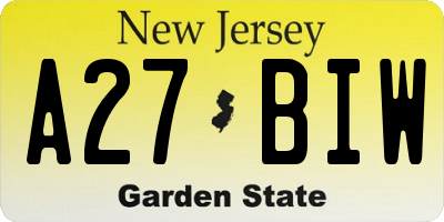 NJ license plate A27BIW