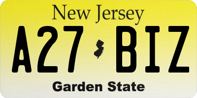 NJ license plate A27BIZ