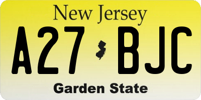 NJ license plate A27BJC
