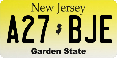 NJ license plate A27BJE