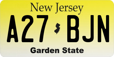 NJ license plate A27BJN
