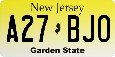 NJ license plate A27BJO