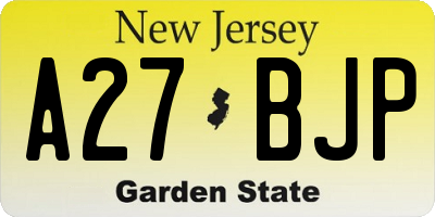 NJ license plate A27BJP