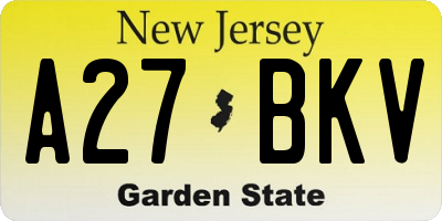 NJ license plate A27BKV