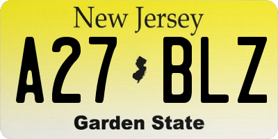 NJ license plate A27BLZ