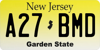 NJ license plate A27BMD