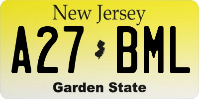 NJ license plate A27BML
