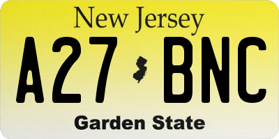 NJ license plate A27BNC