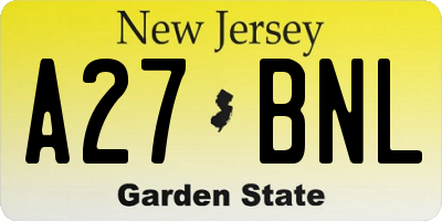 NJ license plate A27BNL