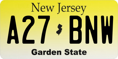 NJ license plate A27BNW