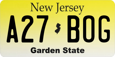 NJ license plate A27BOG