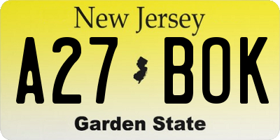 NJ license plate A27BOK
