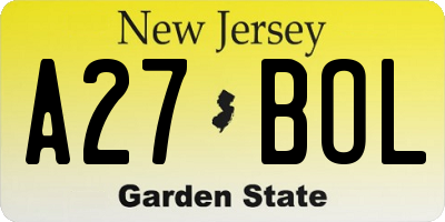 NJ license plate A27BOL