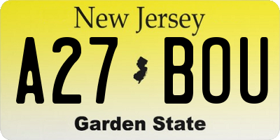 NJ license plate A27BOU