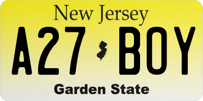 NJ license plate A27BOY