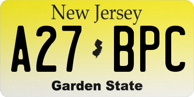 NJ license plate A27BPC