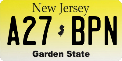 NJ license plate A27BPN