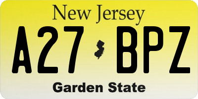 NJ license plate A27BPZ