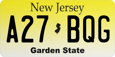 NJ license plate A27BQG