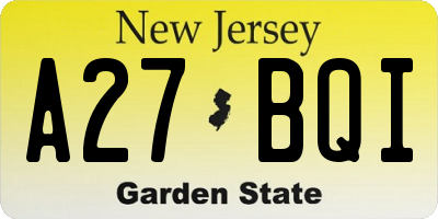 NJ license plate A27BQI