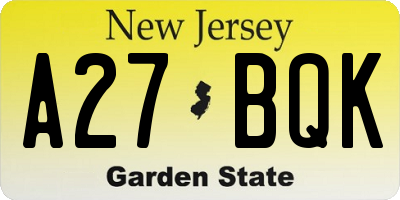 NJ license plate A27BQK