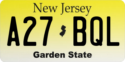 NJ license plate A27BQL