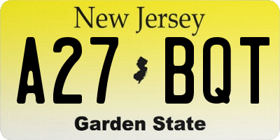 NJ license plate A27BQT