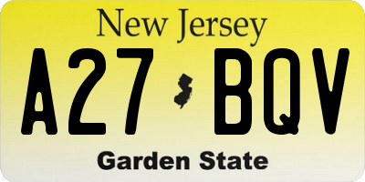 NJ license plate A27BQV